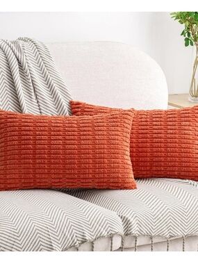 Textured Rust Orange Lumbar Throw Pillow covers - Set of 2